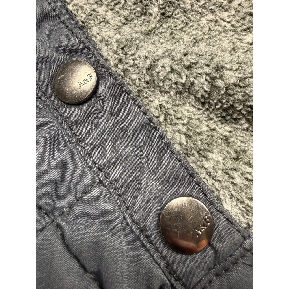 Abercrombie Fitch Quilted‎ Fleece Snap Neck Pullover Sweatshirt Gray Unisex L